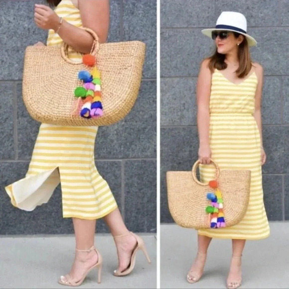 J. Crew Silk Blouson Dress in sunflower yellow and ivory stripe. - Picture 1 of 9